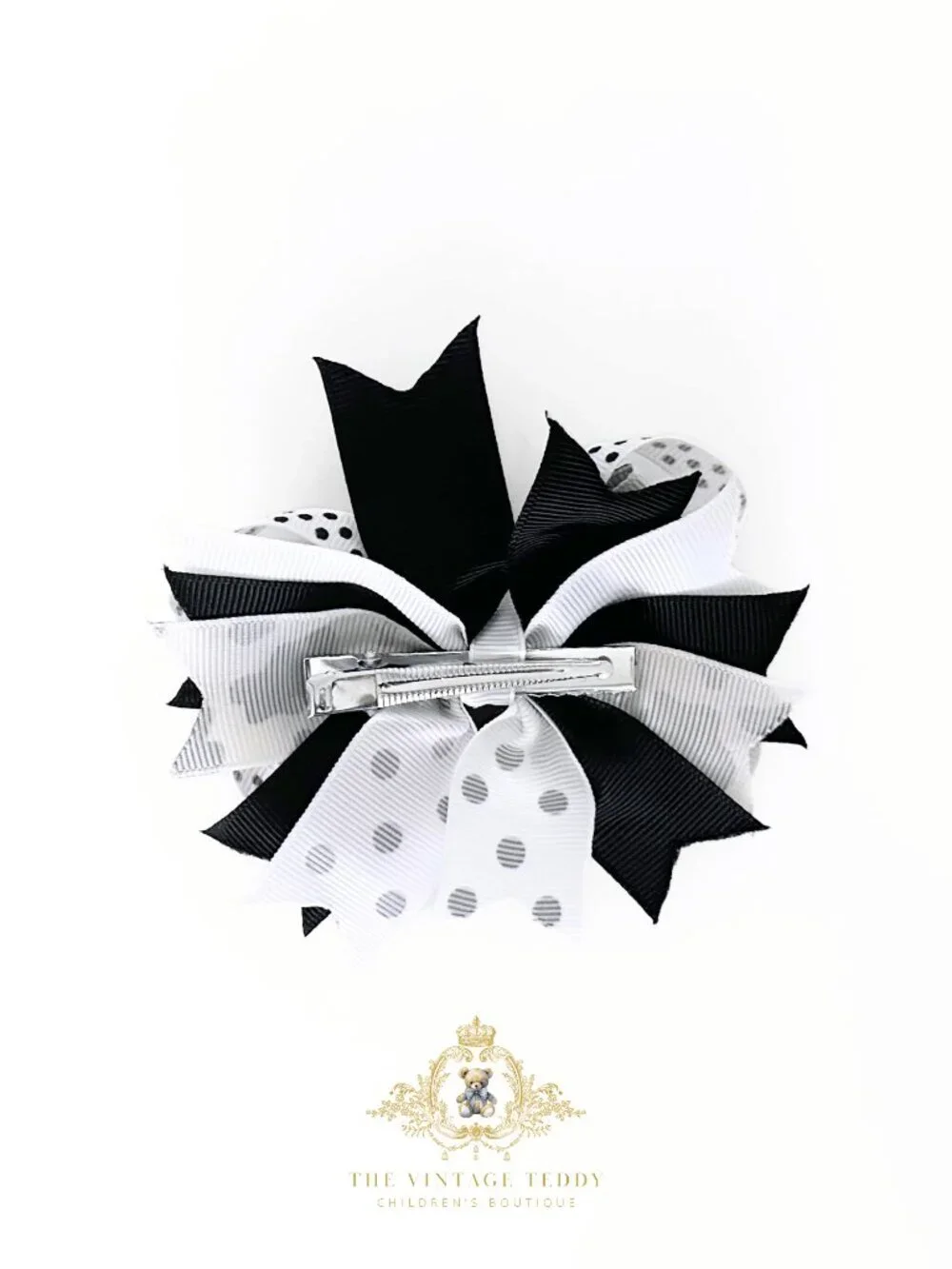 NWT Adorable Girls Hair Bow Grosgrain Ribbon Little Cow Charm Polkadots 4
